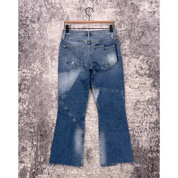 FRAME Jeans 25 Womens Le Sylvie Kick Boot Cut Sew Patchwork Denim - Picture 2 of 8